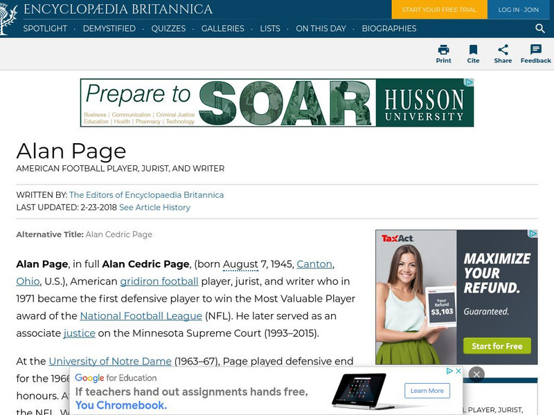 Encyclopedia Britannica: Alan Page Handout Encyclopedia Britannica: Alan Page Handout