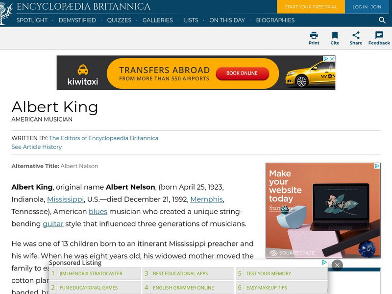 Encyclopedia Britannica: Albert King Handout Encyclopedia Britannica: Albert King Handout