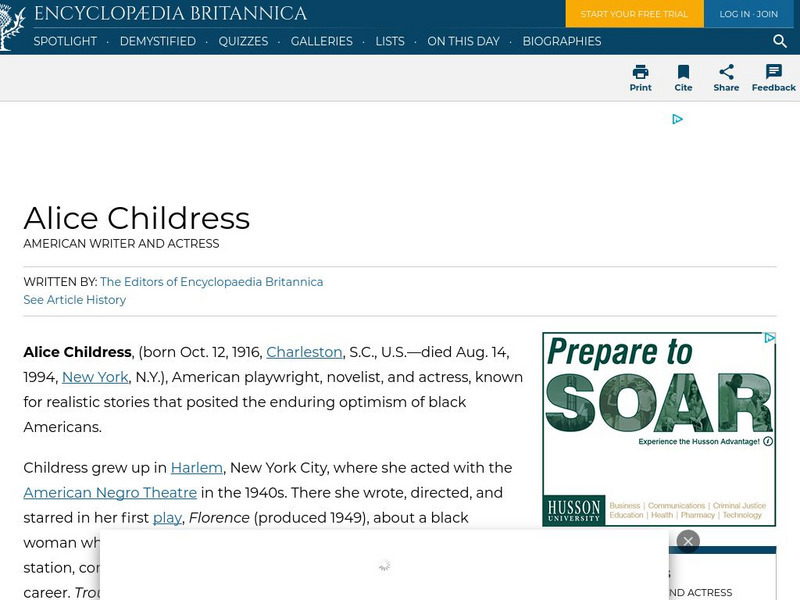 Encyclopedia Britannica: Alice Childress Handout Encyclopedia Britannica: Alice Childress Handout