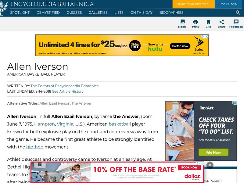 Encyclopedia Britannica: Allen Iverson Handout Encyclopedia Britannica: Allen Iverson Handout