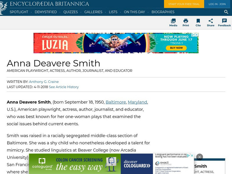 Encyclopedia Britannica: Anna Deavere Smith Handout Encyclopedia Britannica: Anna Deavere Smith Handout