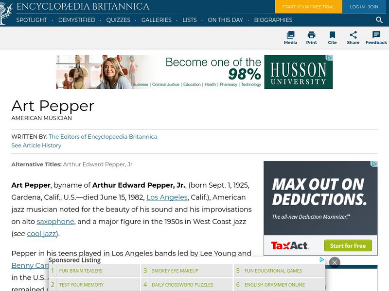 Encyclopedia Britannica: Art Pepper Handout Encyclopedia Britannica: Art Pepper Handout
