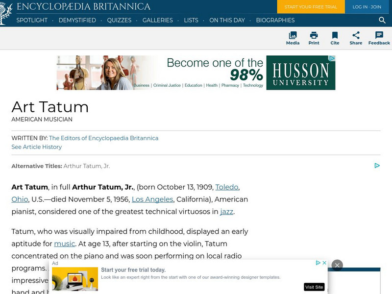 Encyclopedia Britannica: Art Tatum Handout Encyclopedia Britannica: Art Tatum Handout