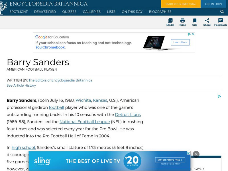 Encyclopedia Britannica: Barry Sanders Handout Encyclopedia Britannica: Barry Sanders Handout