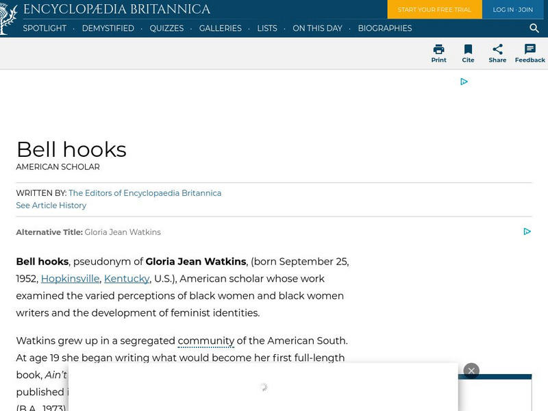 Encyclopedia Britannica: Bell Hooks Handout Encyclopedia Britannica: Bell Hooks Handout