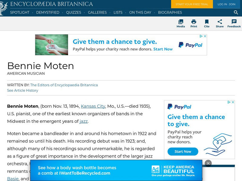 Encyclopedia Britannica: Bennie Moten Handout Encyclopedia Britannica: Bennie Moten Handout