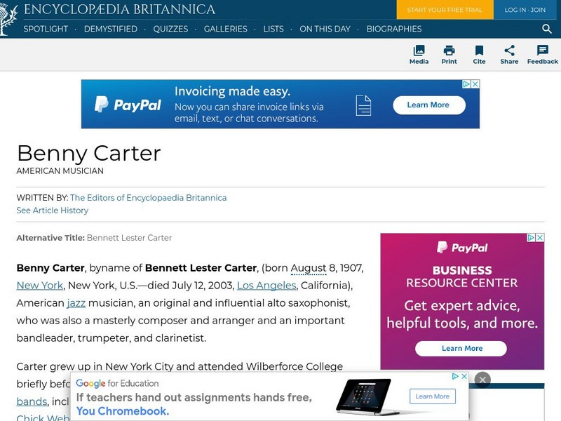 Encyclopedia Britannica: Benny Carter Handout Encyclopedia Britannica: Benny Carter Handout