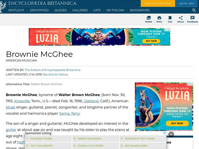 Encyclopedia Britannica: Brownie Mc Ghee Handout Encyclopedia Britannica: Brownie Mc Ghee Handout