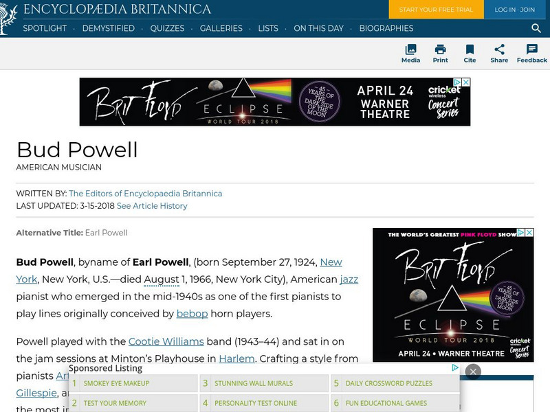 Encyclopedia Britannica: Bud Powell Handout Encyclopedia Britannica: Bud Powell Handout