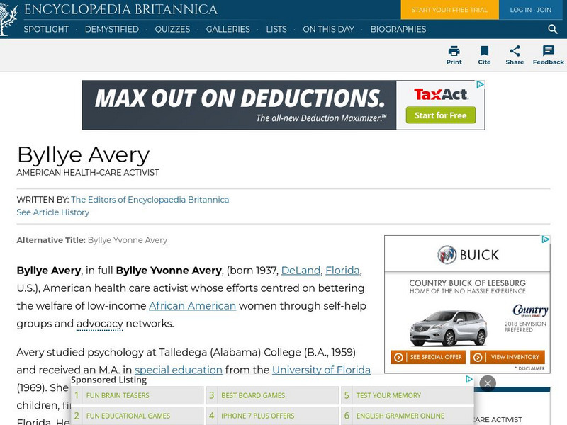 Encyclopedia Britannica: Byllye Avery Handout Encyclopedia Britannica: Byllye Avery Handout