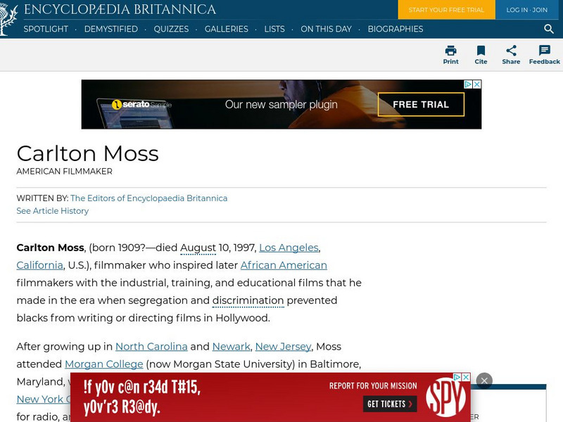 Encyclopedia Britannica: Carlton Moss Handout Encyclopedia Britannica: Carlton Moss Handout