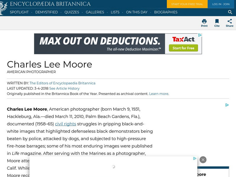 Encyclopedia Britannica: Charles Lee Moore Handout Encyclopedia Britannica: Charles Lee Moore Handout