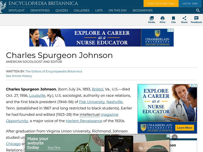 Encyclopedia Britannica: Charles Spurgeon Johnson Handout Encyclopedia Britannica: Charles Spurgeon Johnson Handout