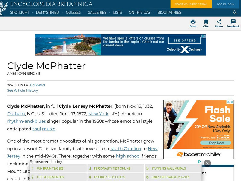 Encyclopedia Britannica: Clyde Mc Phatter Handout Encyclopedia Britannica: Clyde Mc Phatter Handout