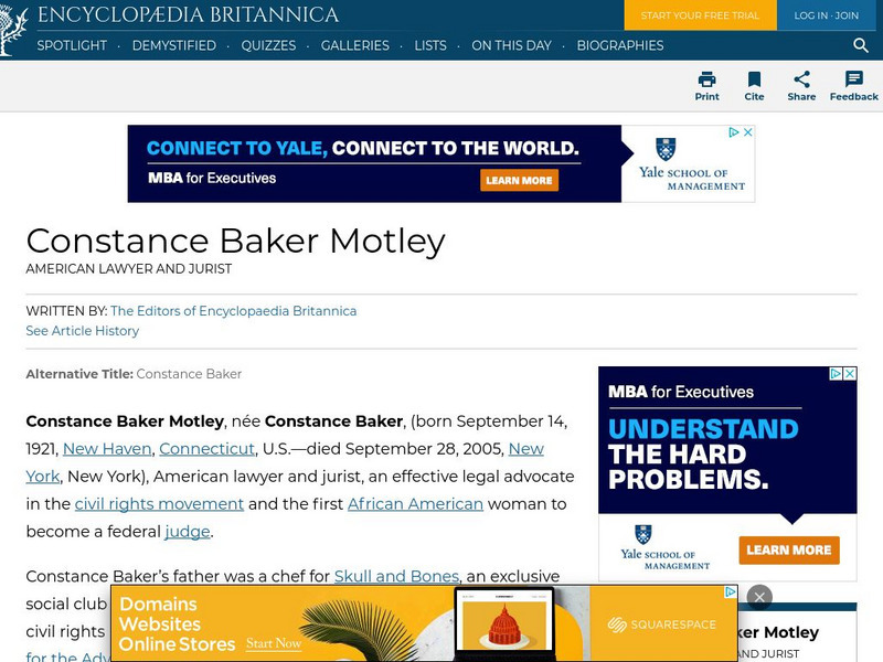 Encyclopedia Britannica: Constance Baker Motley Handout Encyclopedia Britannica: Constance Baker Motley Handout