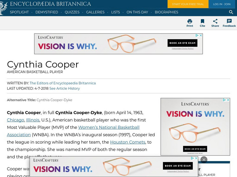 Encyclopedia Britannica: Cynthia Cooper Handout Encyclopedia Britannica: Cynthia Cooper Handout