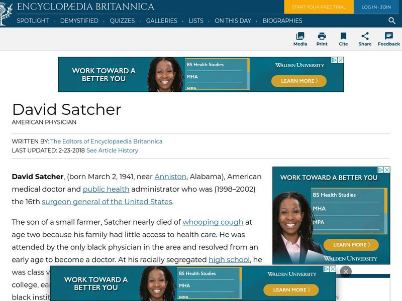 Encyclopedia Britannica: David Satcher Handout Encyclopedia Britannica: David Satcher Handout