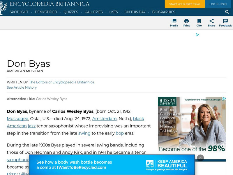Encyclopedia Britannica: Don Byas Handout Encyclopedia Britannica: Don Byas Handout