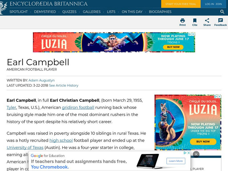 Encyclopedia Britannica: Earl Campbell Handout Encyclopedia Britannica: Earl Campbell Handout