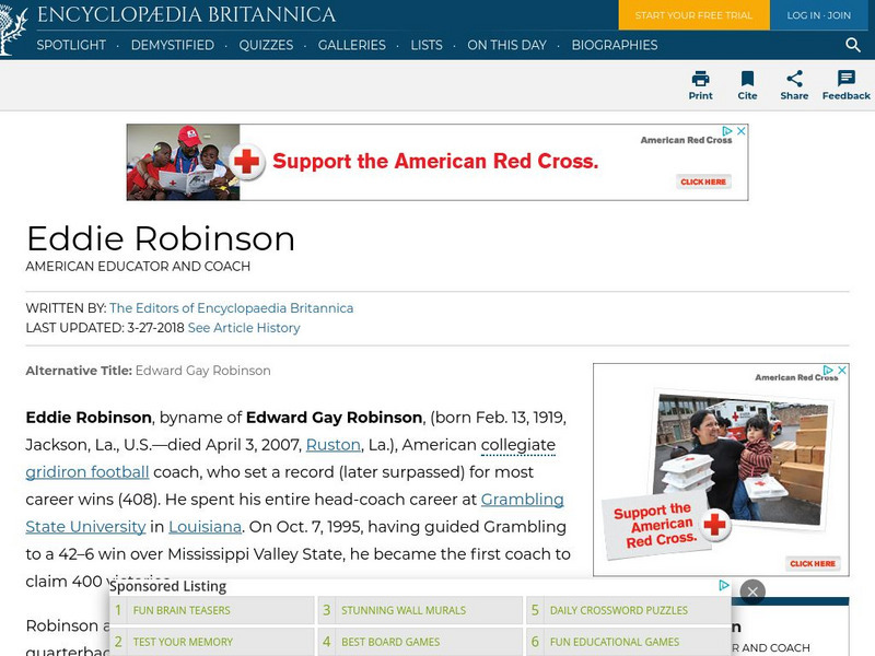 Encyclopedia Britannica: Eddie Robinson Handout Encyclopedia Britannica: Eddie Robinson Handout