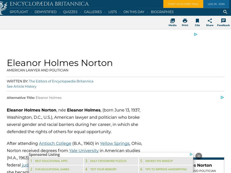 Encyclopedia Britannica: Eleanor Holmes Norton Handout Encyclopedia Britannica: Eleanor Holmes Norton Handout