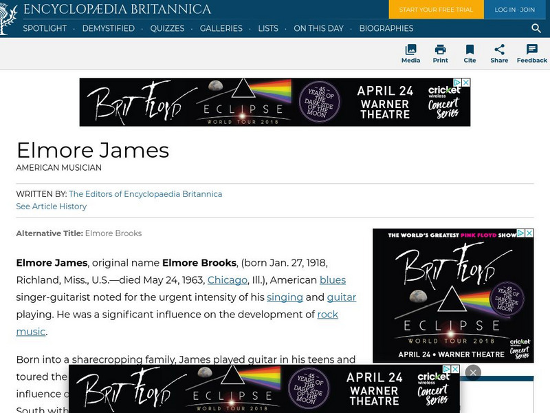 Encyclopedia Britannica: Elmore James Handout Encyclopedia Britannica: Elmore James Handout