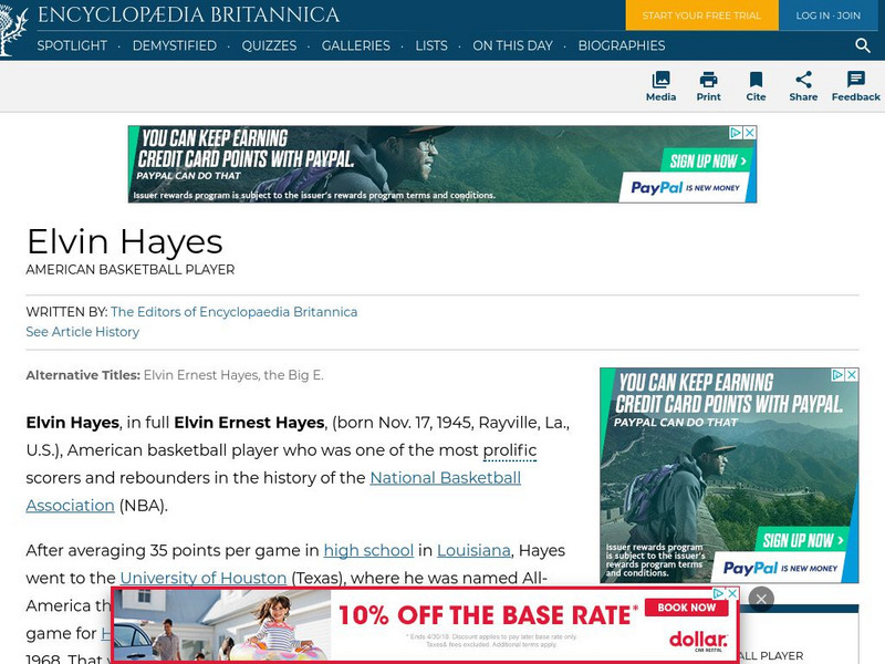 Encyclopedia Britannica: Elvin Hayes Handout Encyclopedia Britannica: Elvin Hayes Handout