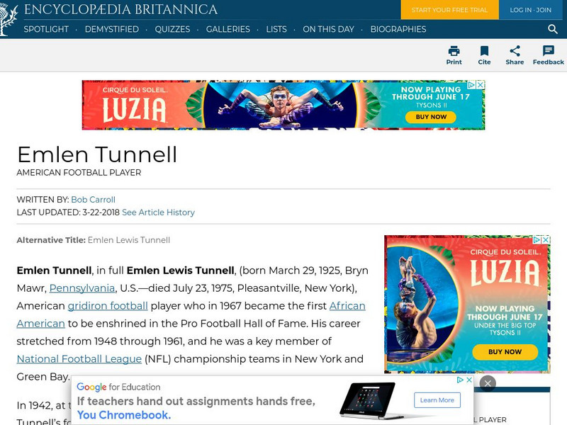 Encyclopedia Britannica: Emlen Tunnell Handout
