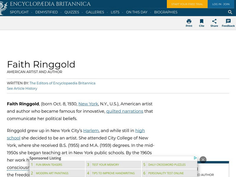 Encyclopedia Britannica: Faith Ringgold Handout Encyclopedia Britannica: Faith Ringgold Handout