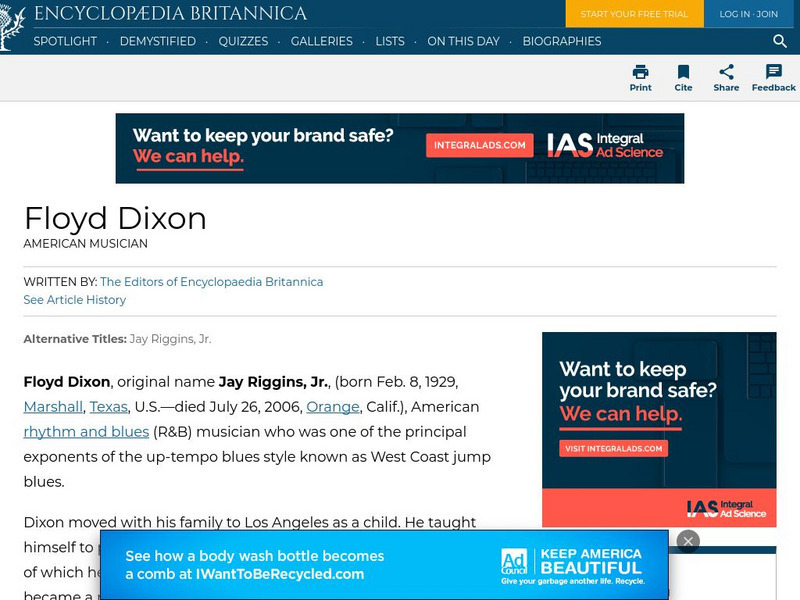 Encyclopedia Britannica: Floyd Dixon Handout