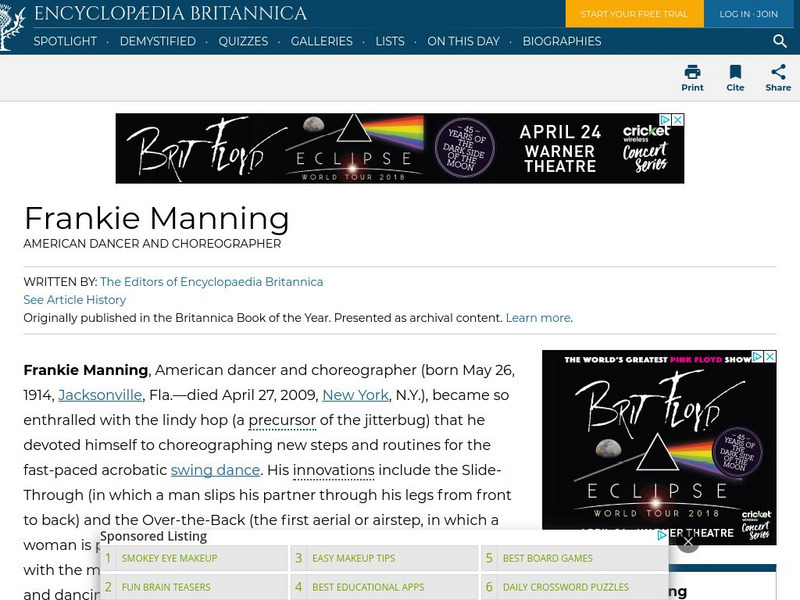 Encyclopedia Britannica: Frankie Manning Handout