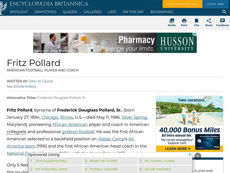 Encyclopedia Britannica: Fritz Pollard Handout Encyclopedia Britannica: Fritz Pollard Handout
