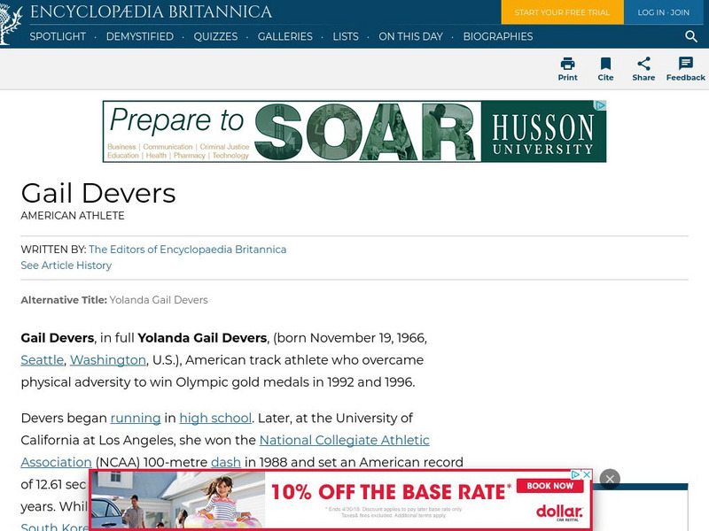 Encyclopedia Britannica: Gail Devers Handout Encyclopedia Britannica: Gail Devers Handout