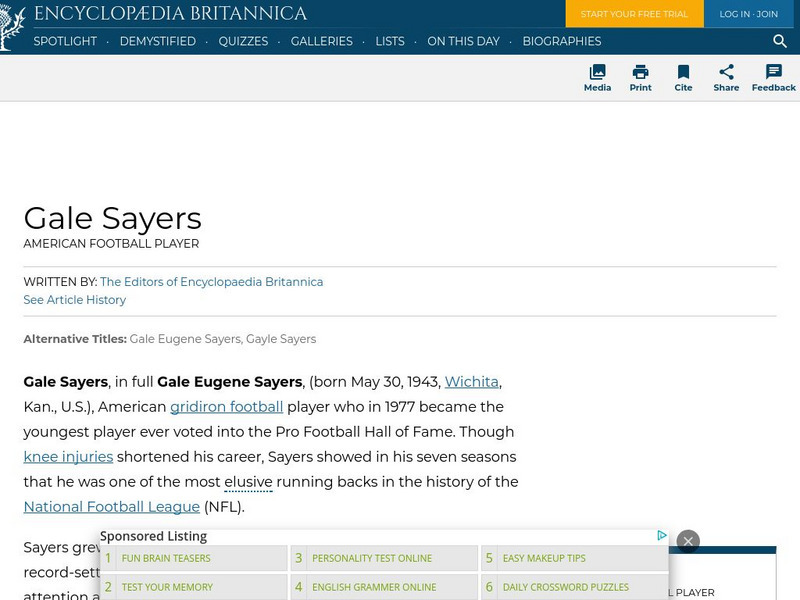 Encyclopedia Britannica: Gale Sayers Handout