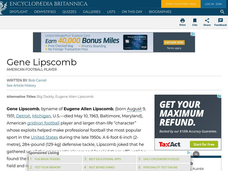 Encyclopedia Britannica: Gene Lipscomb Handout
