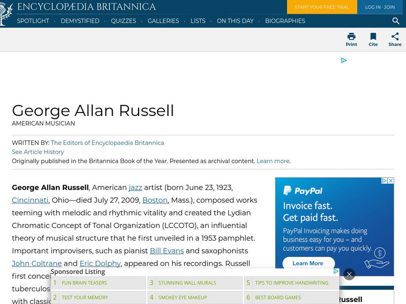 Encyclopedia Britannica: George Allan Russell Handout Encyclopedia Britannica: George Allan Russell Handout