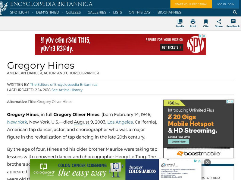 Encyclopedia Britannica: Gregory Hines Handout Encyclopedia Britannica: Gregory Hines Handout