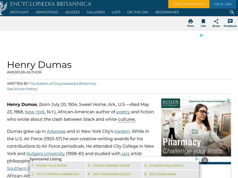 Encyclopedia Britannica: Henry Dumas Handout Encyclopedia Britannica: Henry Dumas Handout