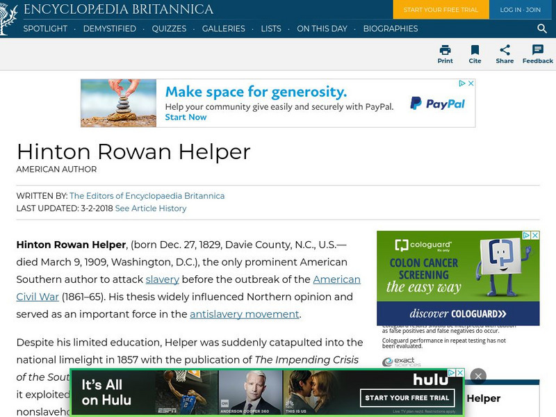 Encyclopedia Britannica: Hinton Rowan Helper Handout Encyclopedia Britannica: Hinton Rowan Helper Handout