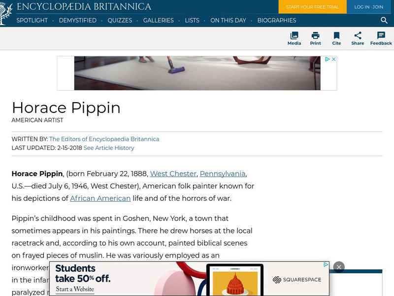 Encyclopedia Britannica: Horace Pippin Handout Encyclopedia Britannica: Horace Pippin Handout