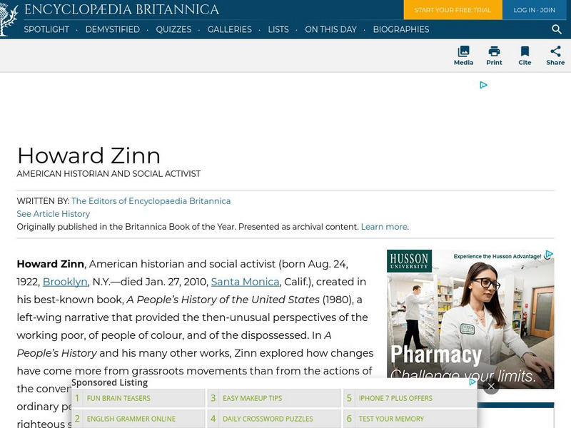 Encyclopedia Britannica: Howard Zinn Handout Encyclopedia Britannica: Howard Zinn Handout