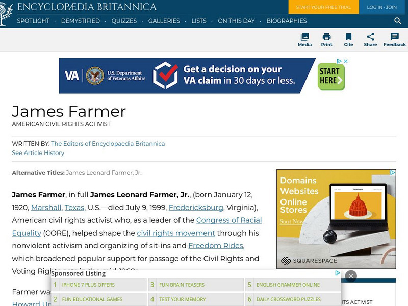 Encyclopedia Britannica: James Farmer Handout Encyclopedia Britannica: James Farmer Handout