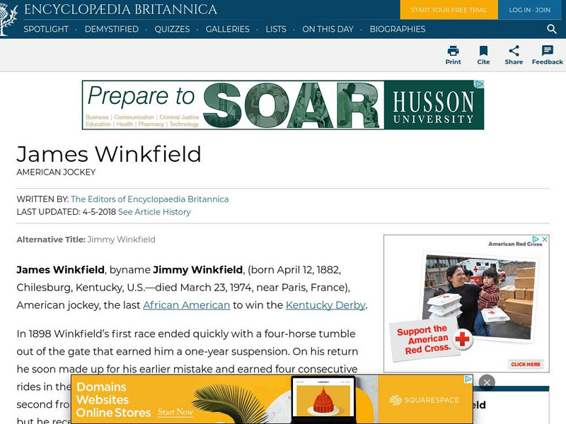 Encyclopedia Britannica: James Winkfield Handout Encyclopedia Britannica: James Winkfield Handout