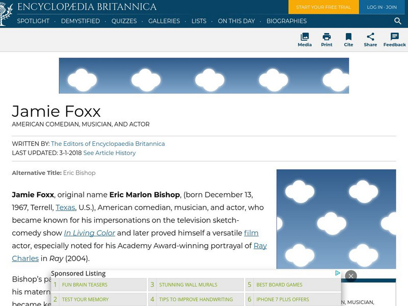 Encyclopedia Britannica: Jamie Foxx Handout Encyclopedia Britannica: Jamie Foxx Handout