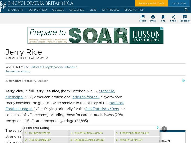 Encyclopedia Britannica: Jerry Rice Handout Encyclopedia Britannica: Jerry Rice Handout