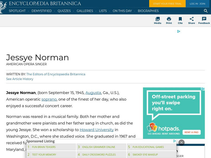Encyclopedia Britannica: Jessye Norman Handout