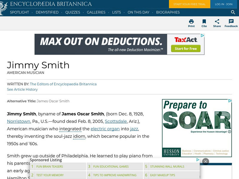 Encyclopedia Britannica: Jimmy Smith Handout Encyclopedia Britannica: Jimmy Smith Handout