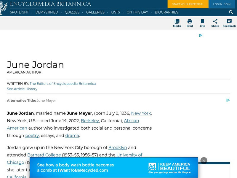 Encyclopedia Britannica: June Jordan Handout Encyclopedia Britannica: June Jordan Handout
