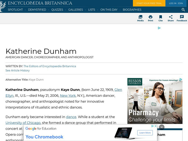 Encyclopedia Britannica: Katherine Dunham Handout Encyclopedia Britannica: Katherine Dunham Handout