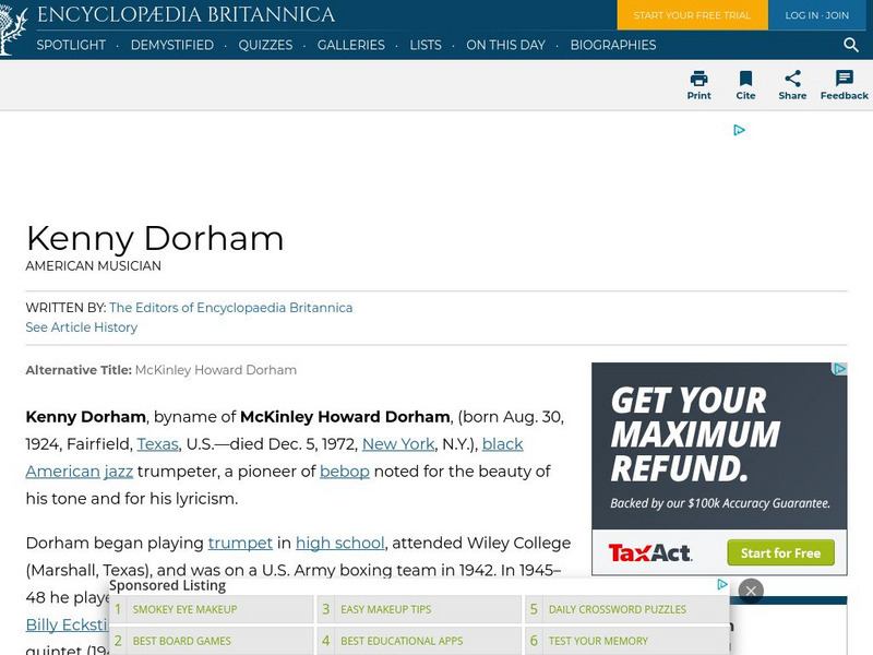 Encyclopedia Britannica: Kenny Dorham Handout Encyclopedia Britannica: Kenny Dorham Handout